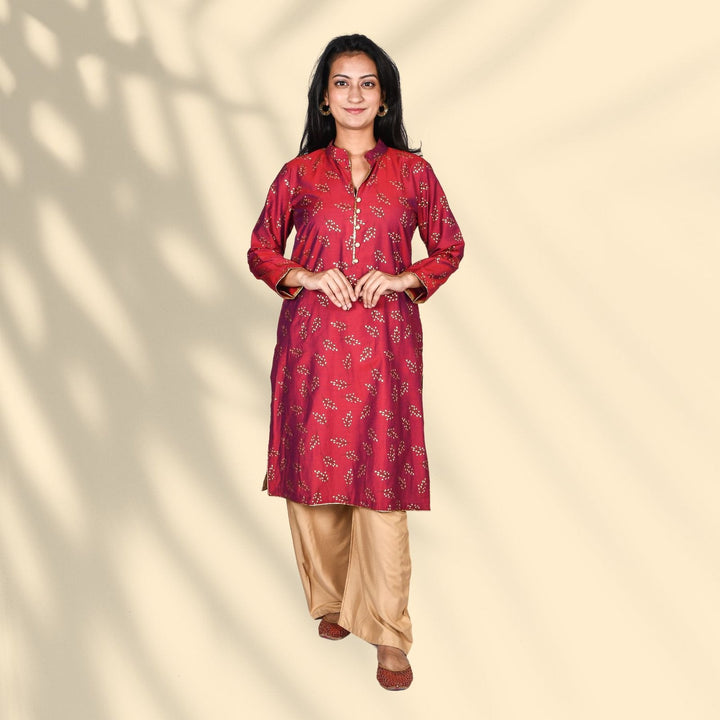 Maroon Silk Kurta