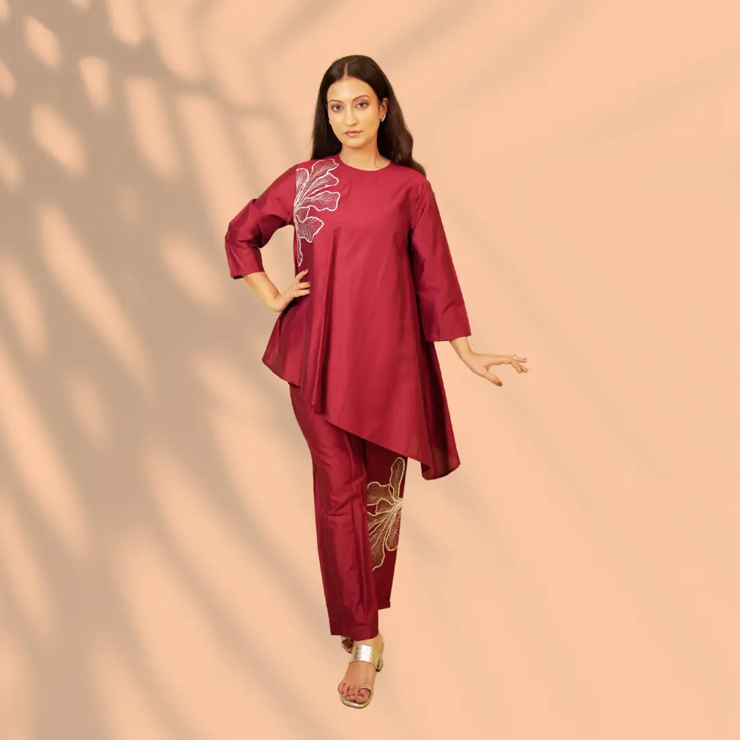 Wine Silver Co-ord Set