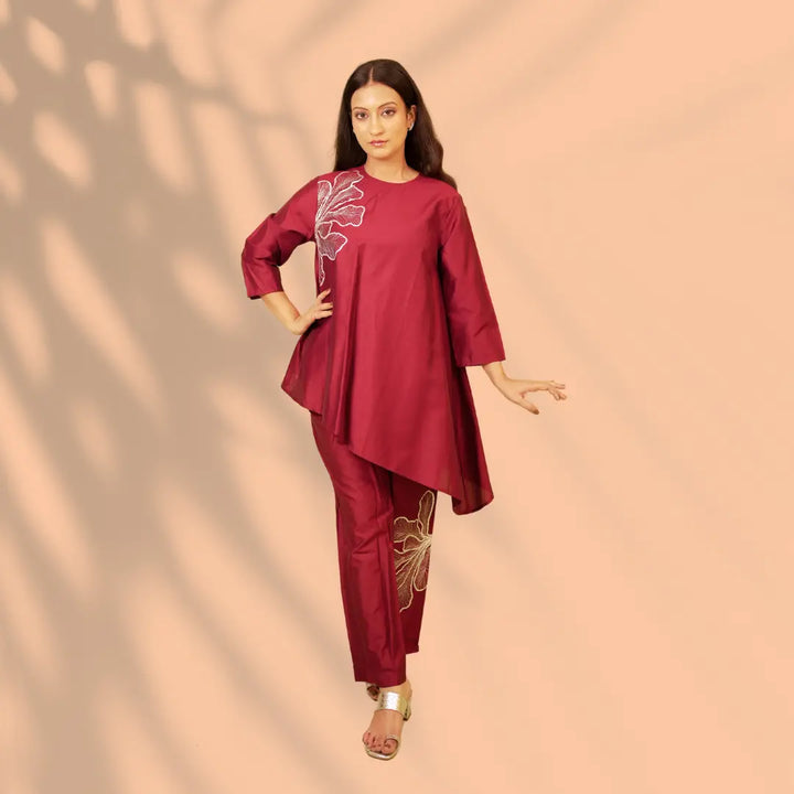 Wine Silver Co-ord Set