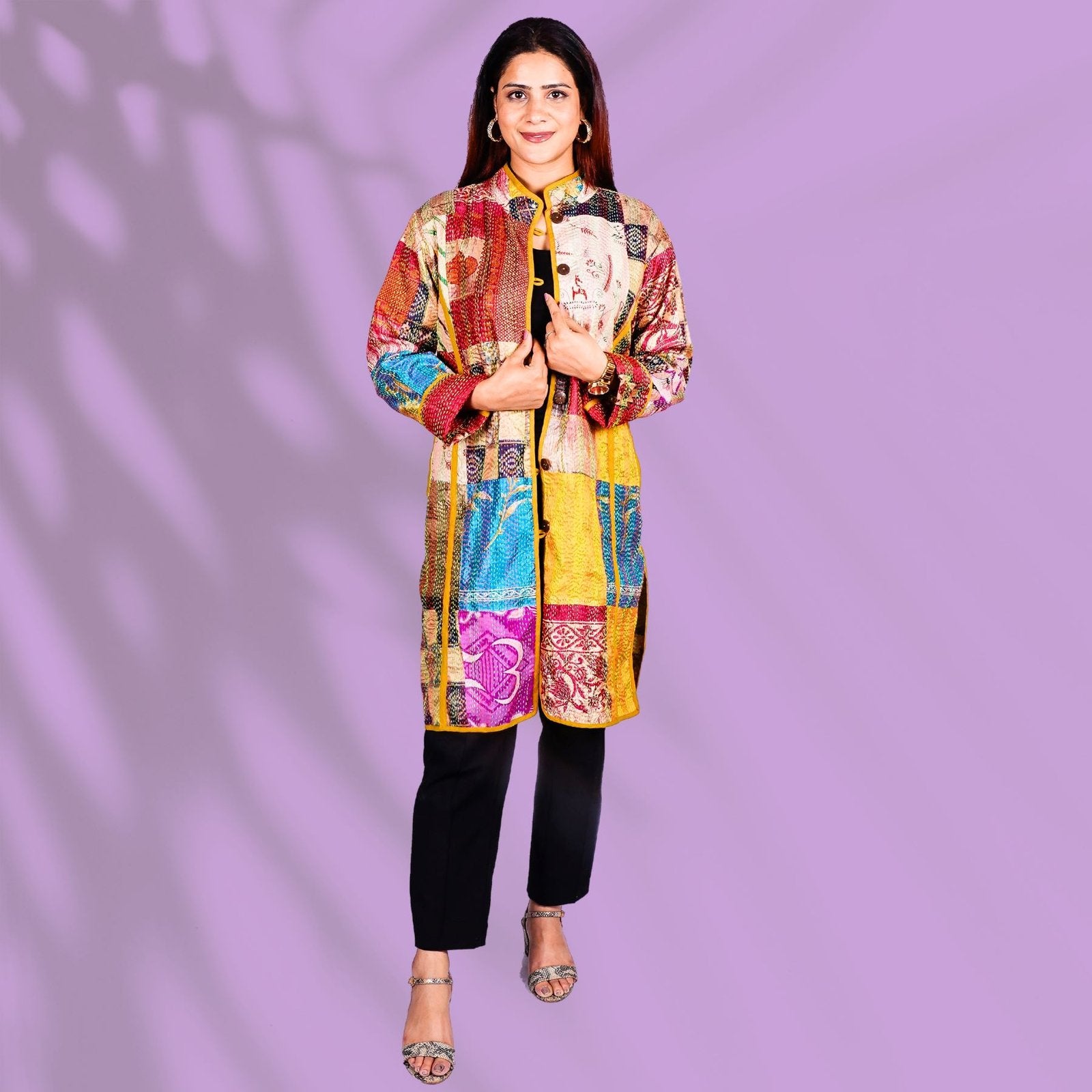 Kantha Long Jacket - Yellow