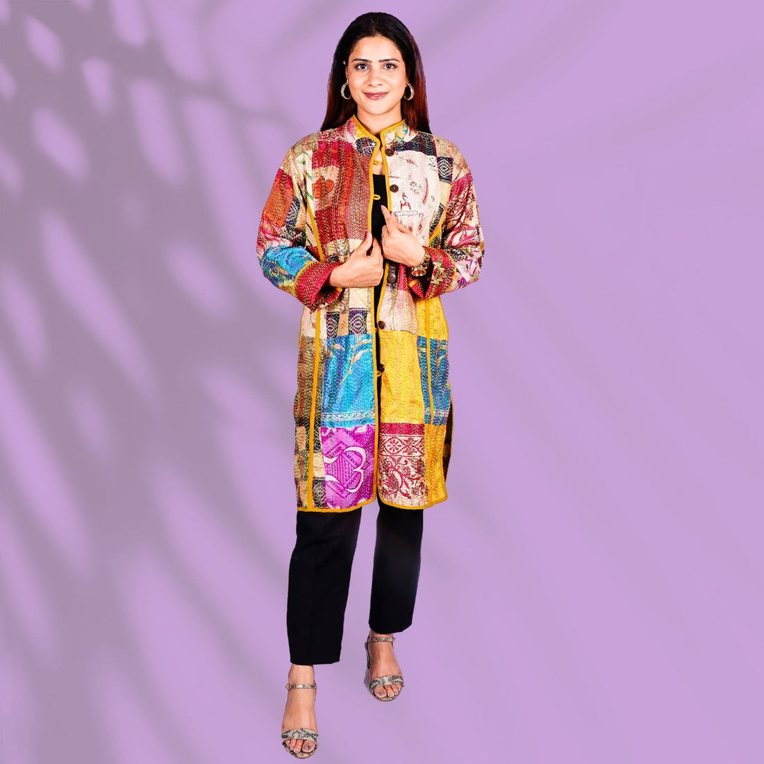 Kantha Long Jacket - Yellow