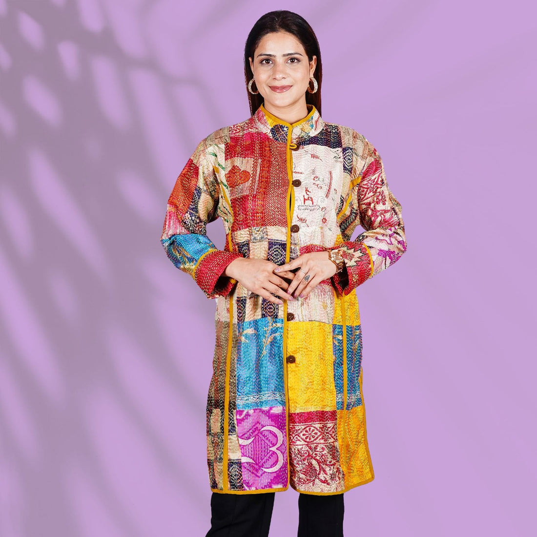 Kantha Long Jacket - Yellow