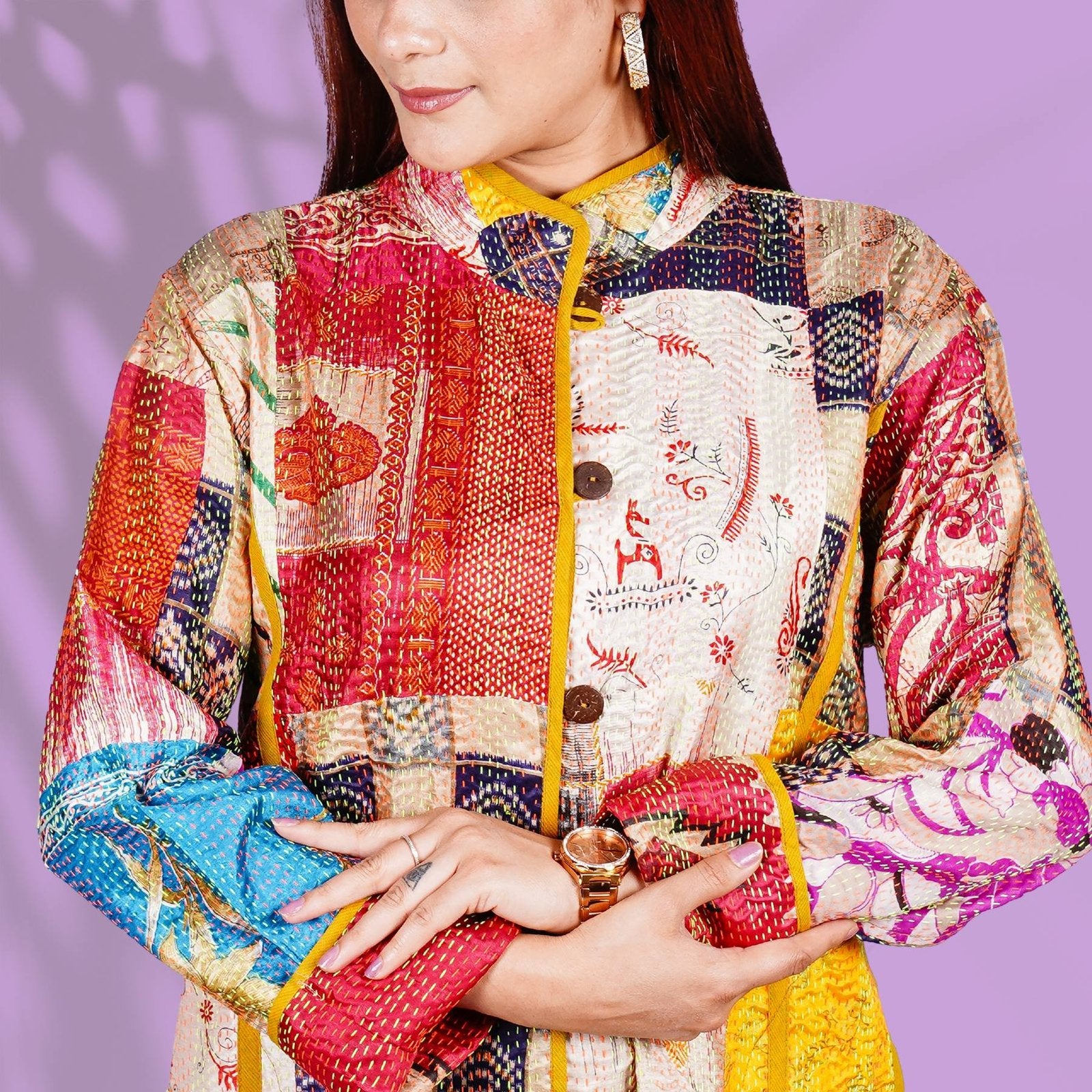 Kantha Long Jacket - Yellow