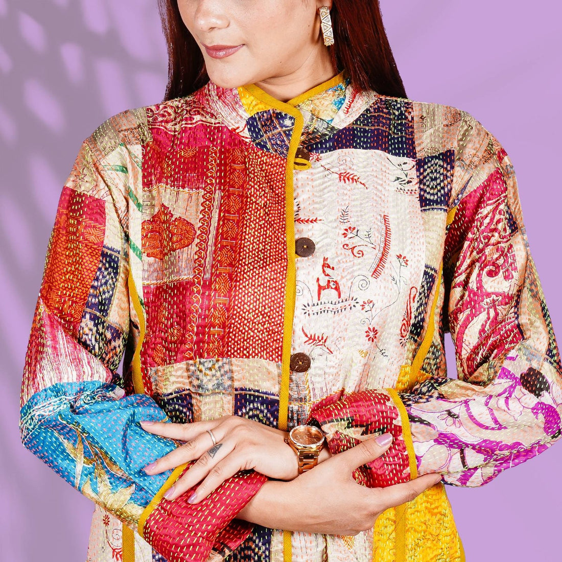 Kantha Long Jacket - Yellow