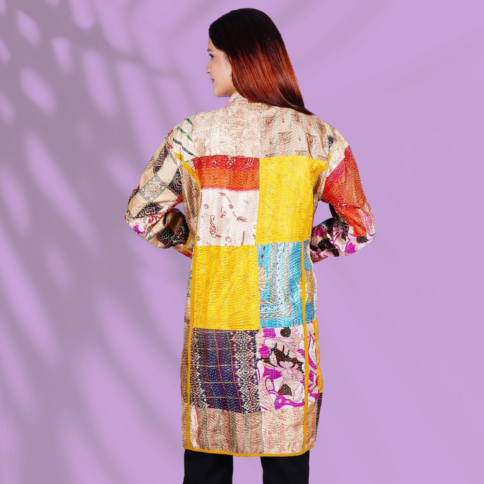 Kantha Long Jacket - Yellow