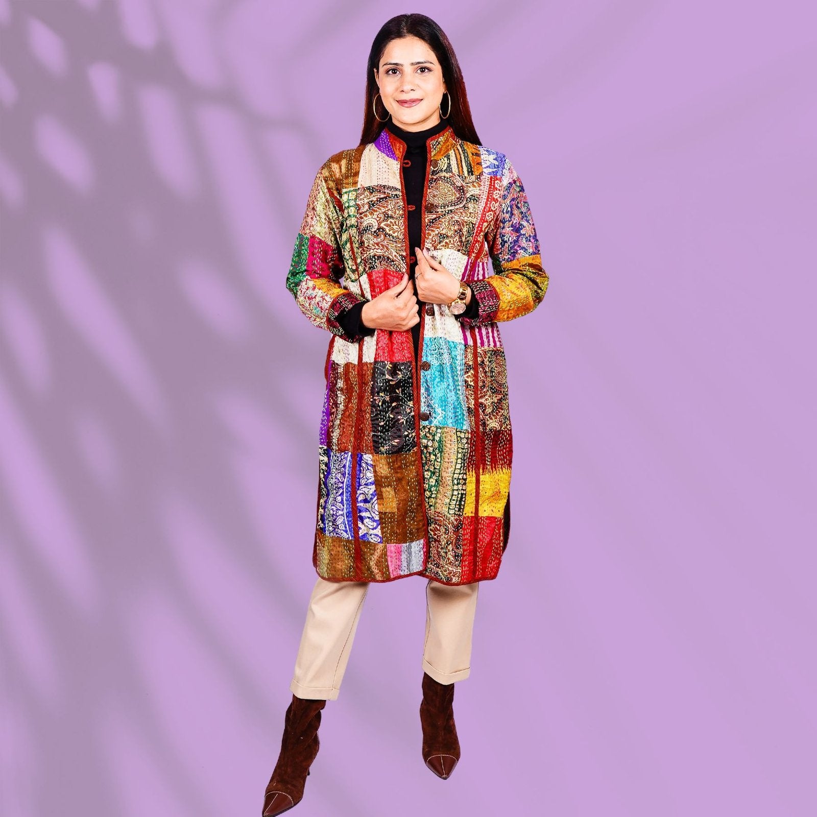 Kantha Long Jacket - Red