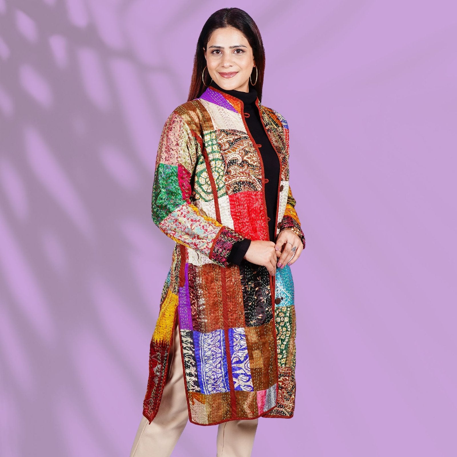 Kantha Long Jacket - Red