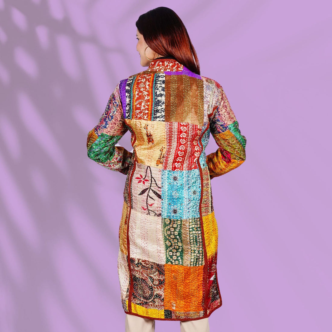 Kantha Long Jacket - Red