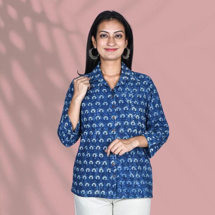 Indigo Floral Kurti Shirt