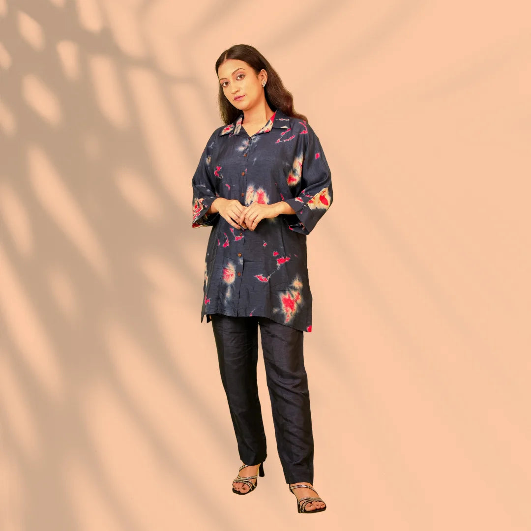 Navy Blue Dola Silk Co-ord Set