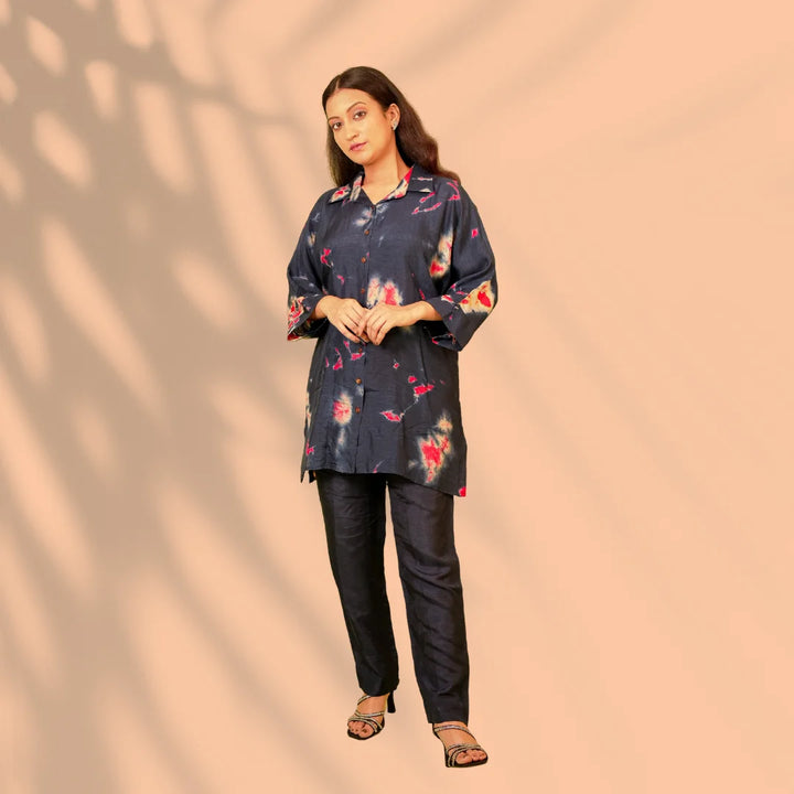 Navy Blue Dola Silk Co-ord Set