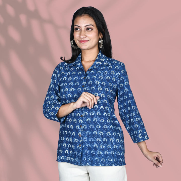 Indigo Floral Kurti Shirt