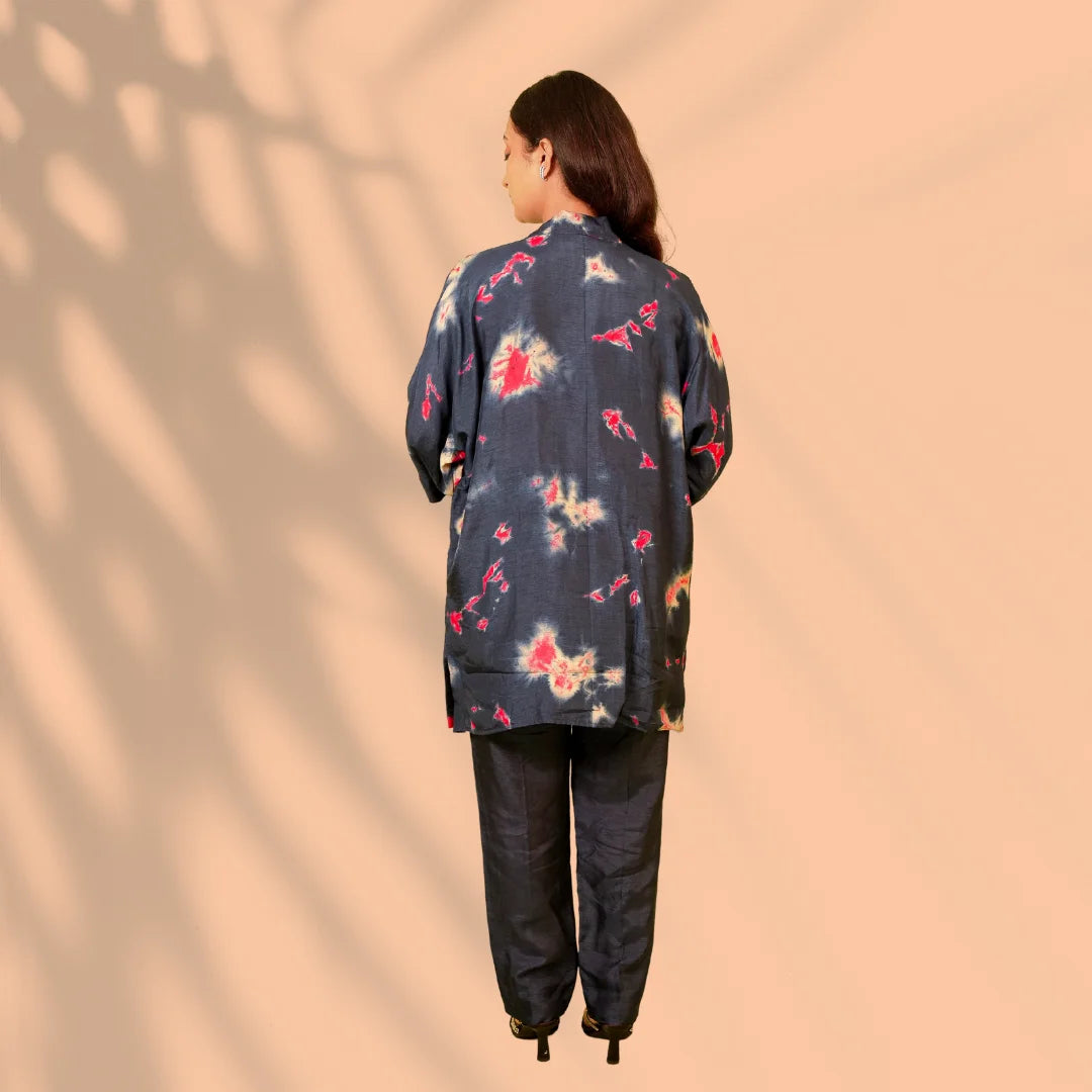 Navy Blue Dola Silk Co-ord Set