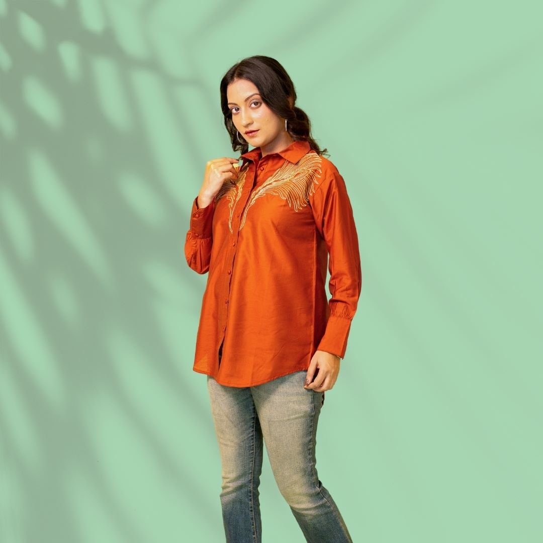 Rust Embroidered Shirt