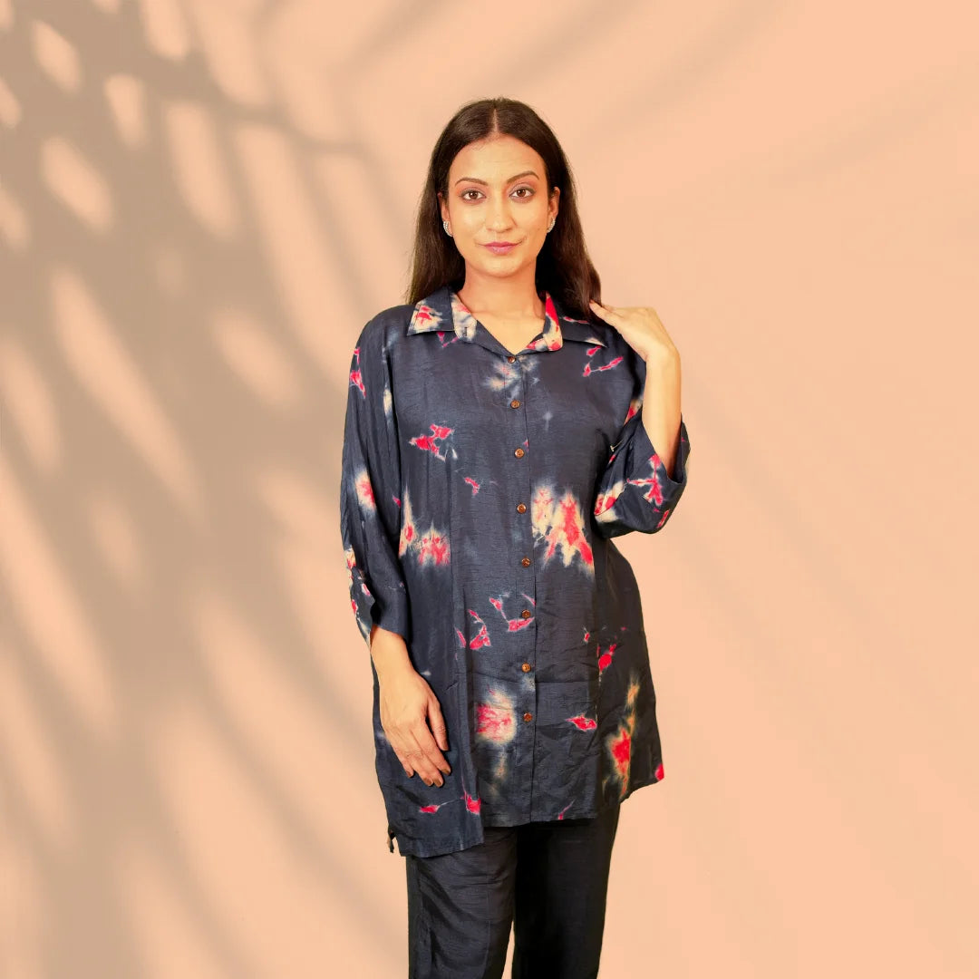 Navy Blue Dola Silk Co-ord Set