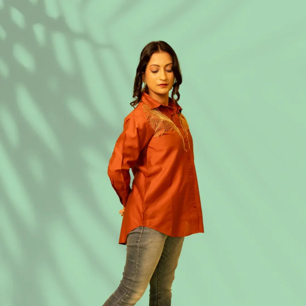 Rust Embroidered Shirt