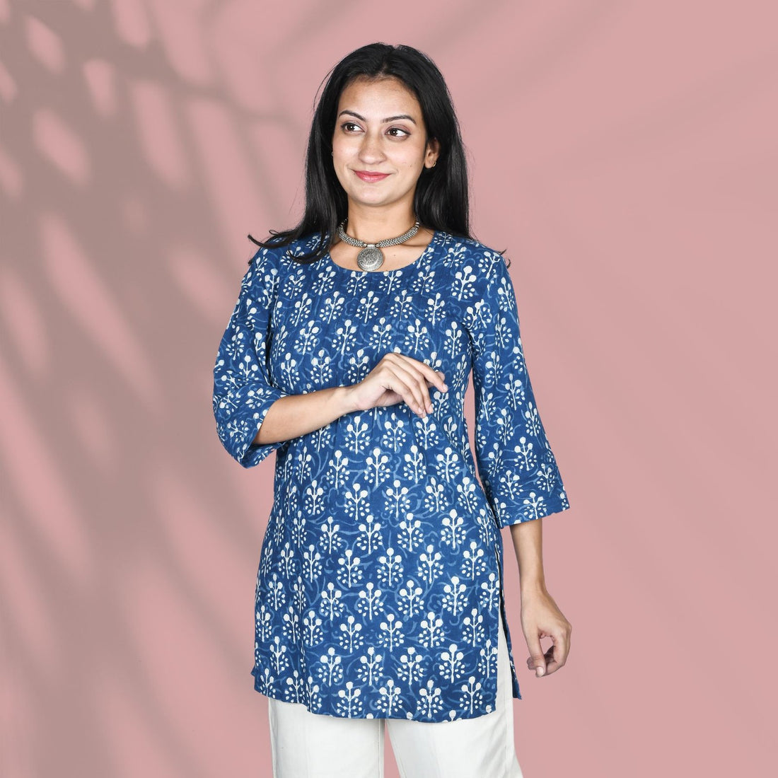 Indigo Blue Pintuck Short Kurti