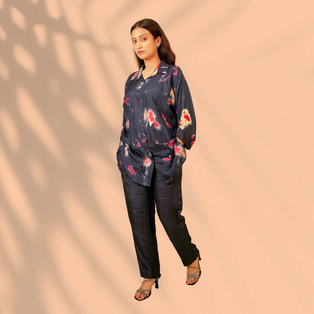 Navy Blue Dola Silk Co-ord Set