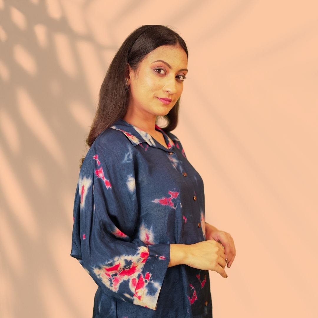 Navy Blue Dola Silk Co-ord Set
