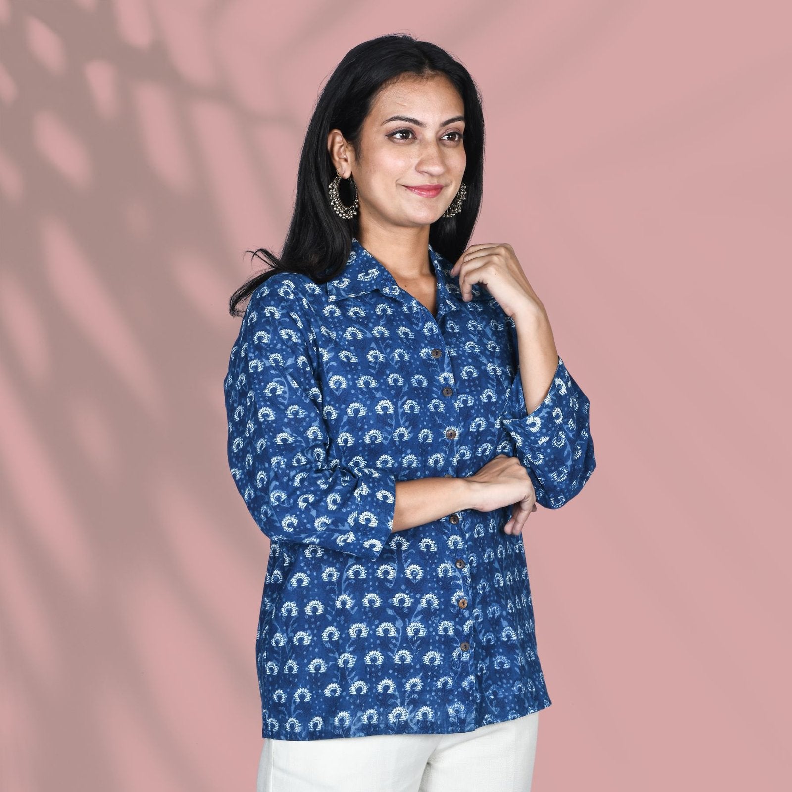 Indigo Floral Kurti Shirt