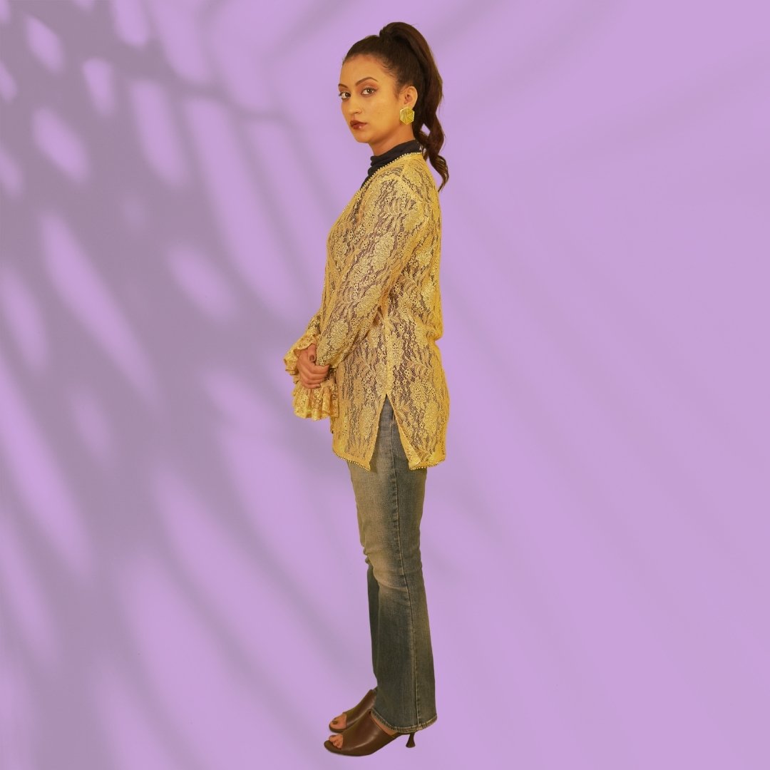 Brown Gold Georgette Net Jacket
