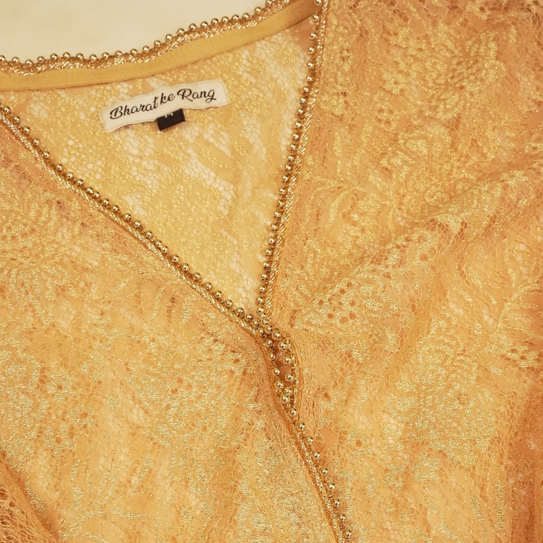Brown Gold Georgette Net Jacket