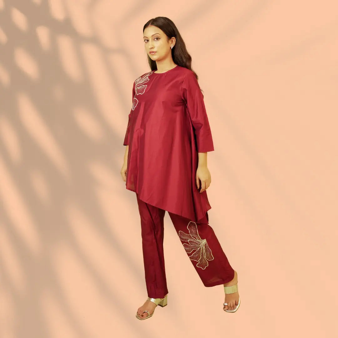 Wine Silver Co-ord Set
