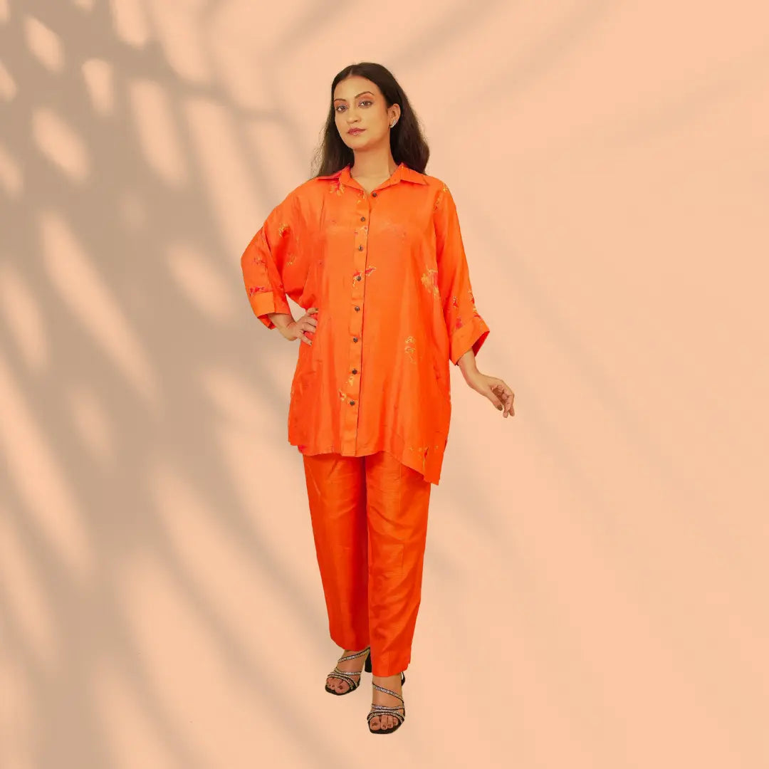 Orange Dola Silk Co-ord Set