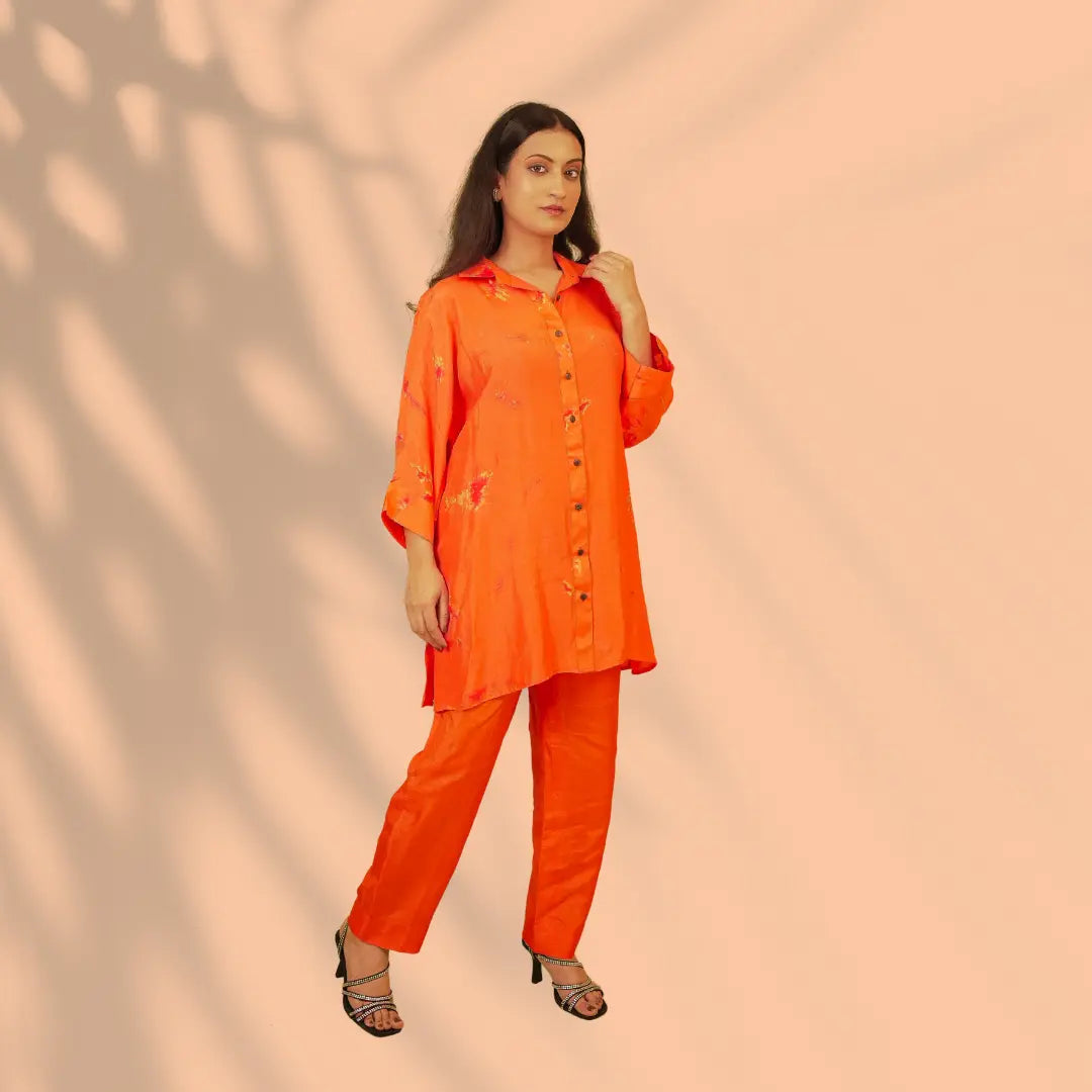 Orange Dola Silk Co-ord Set