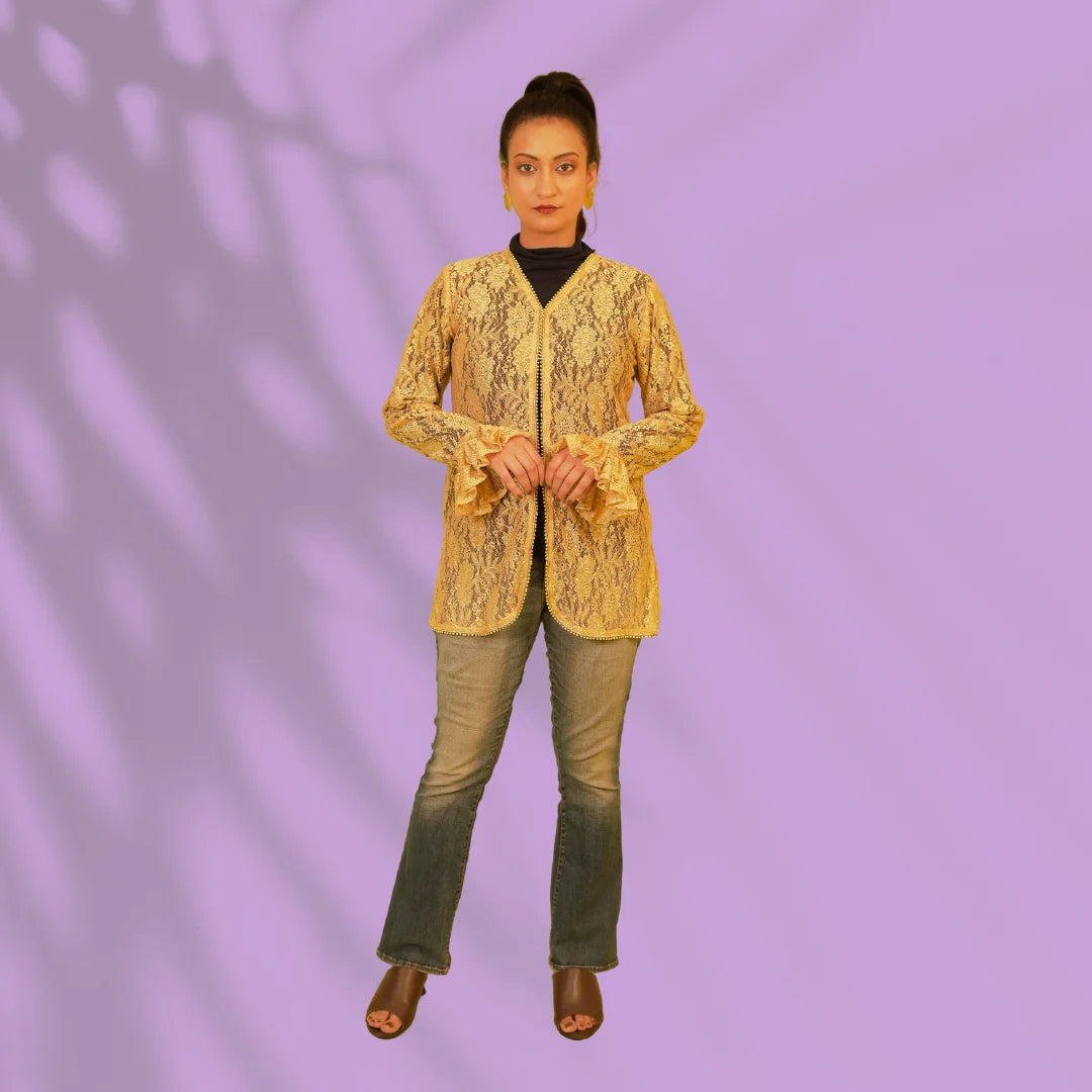 Brown Gold Georgette Net Jacket