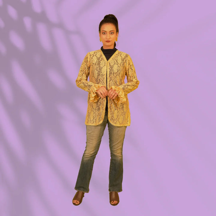 Brown Gold Georgette Net Jacket