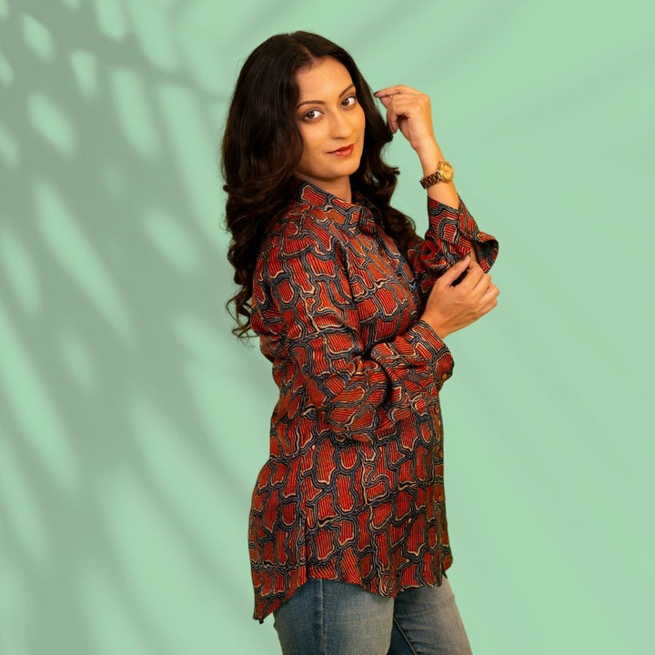 Rust and Blue Modal Silk Shirt
