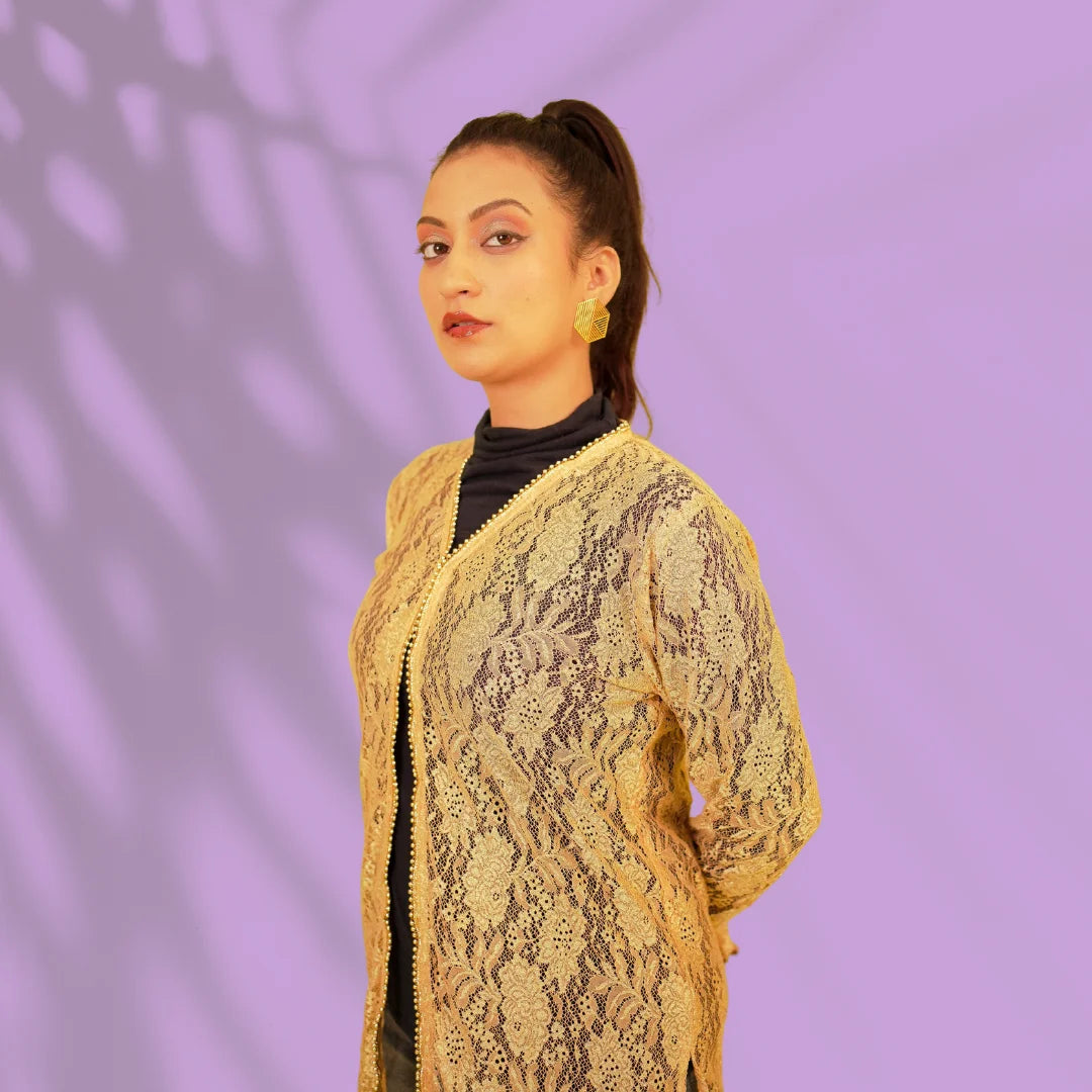 Brown Gold Georgette Net Jacket
