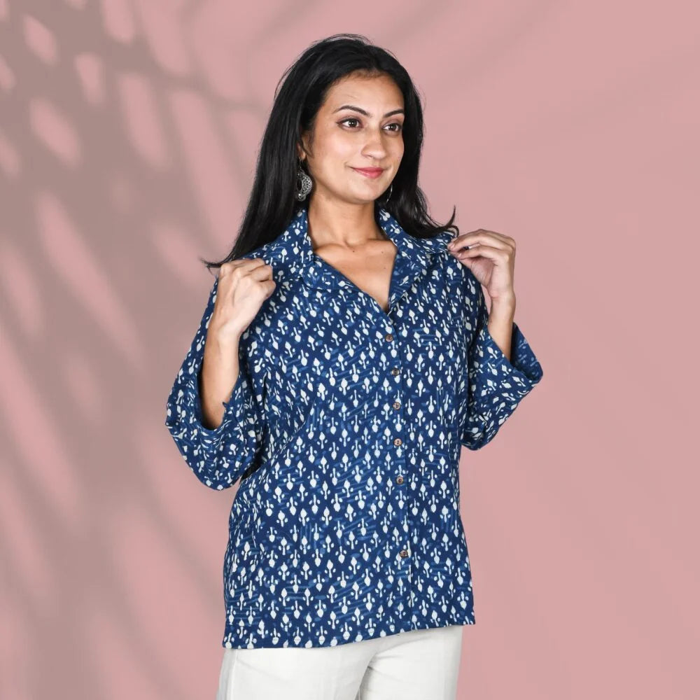Block Printed Blue Shirt