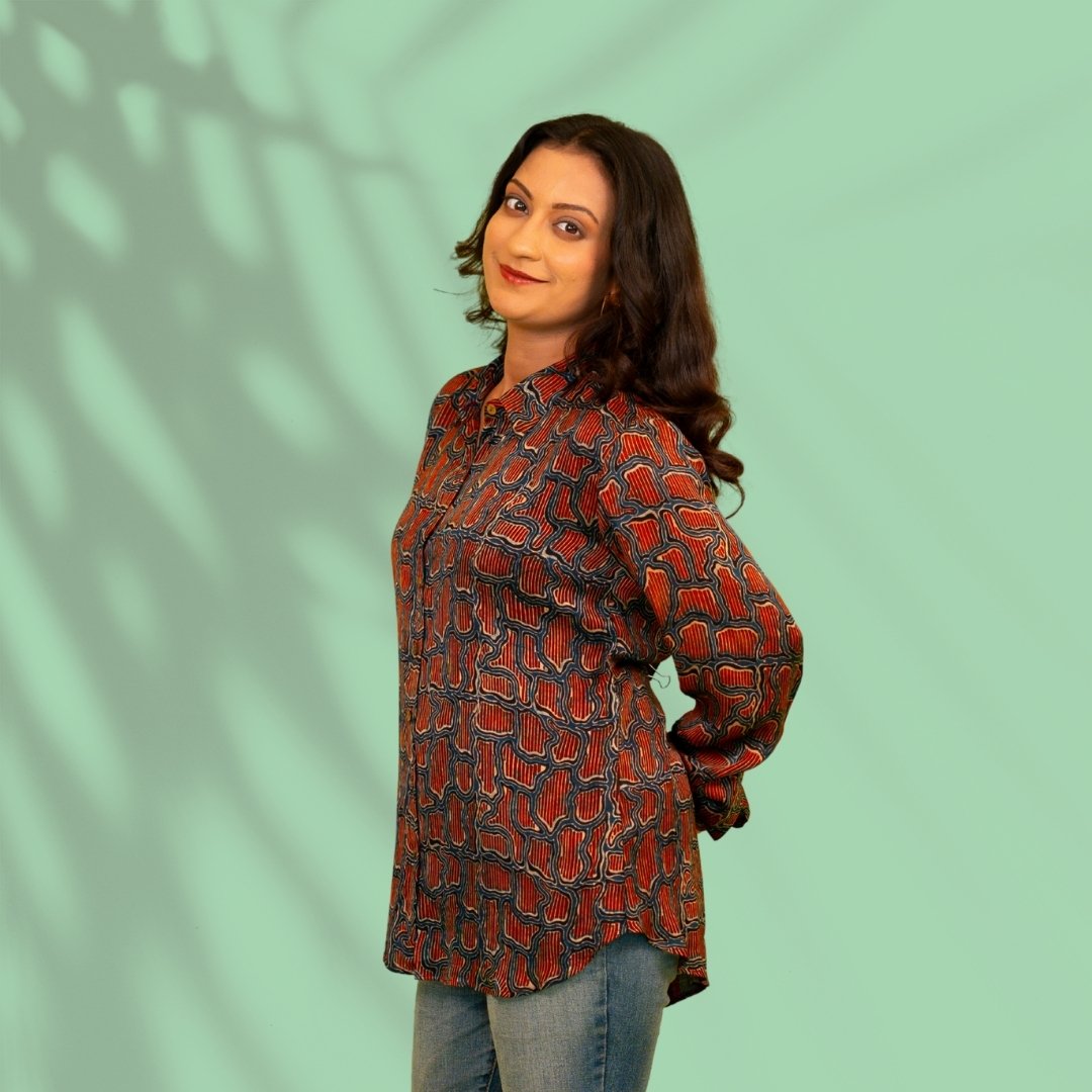 Rust and Blue Modal Silk Shirt