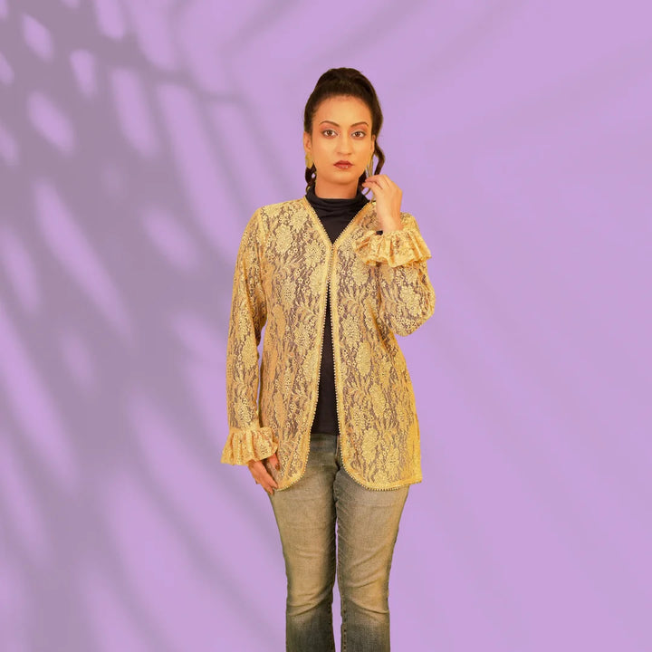 Brown Gold Georgette Net Jacket
