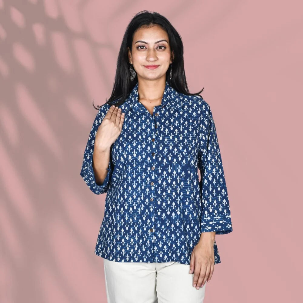 Block Printed Blue Shirt