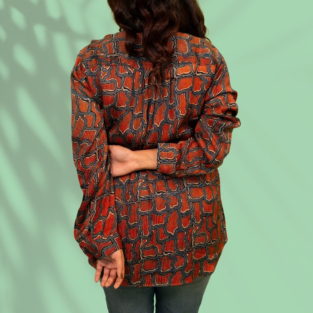 Rust and Blue Modal Silk Shirt
