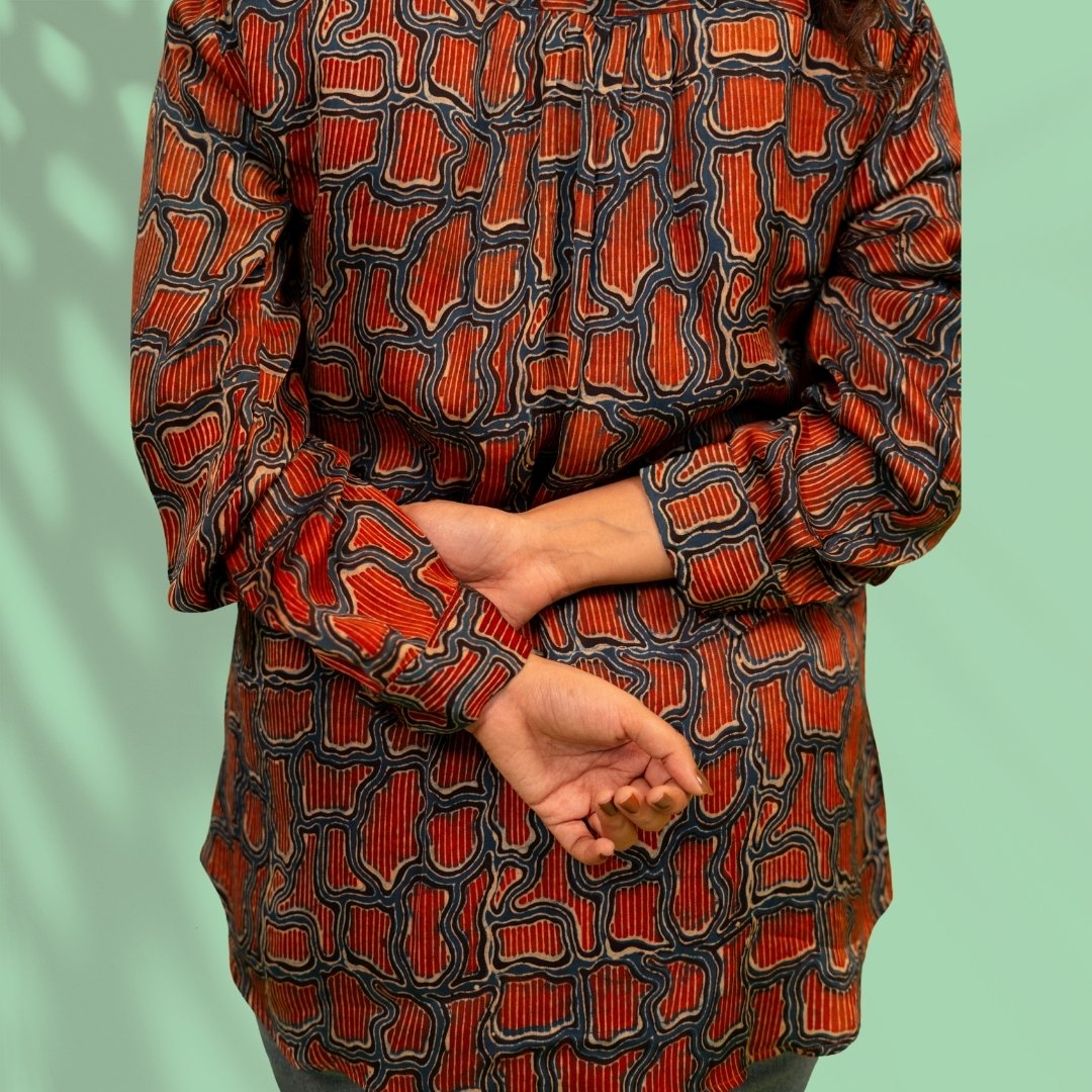 Rust and Blue Modal Silk Shirt