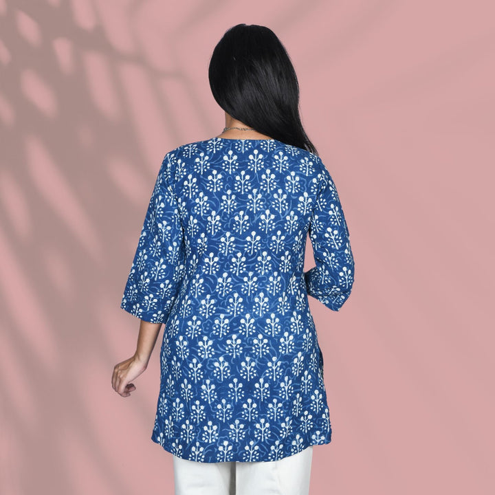 Indigo Blue Pintuck Short Kurti