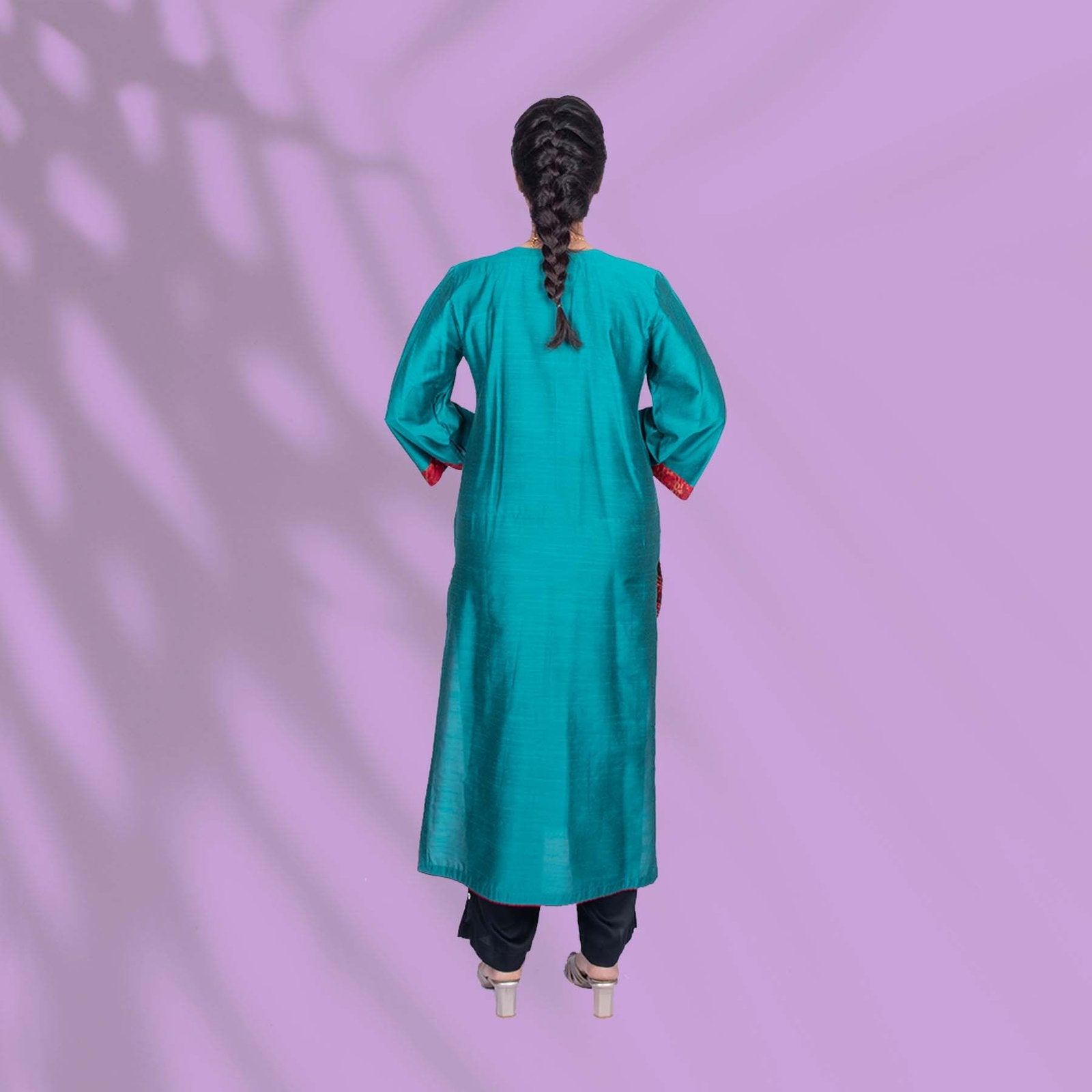 Green with Striking Red Ikkat Kurta