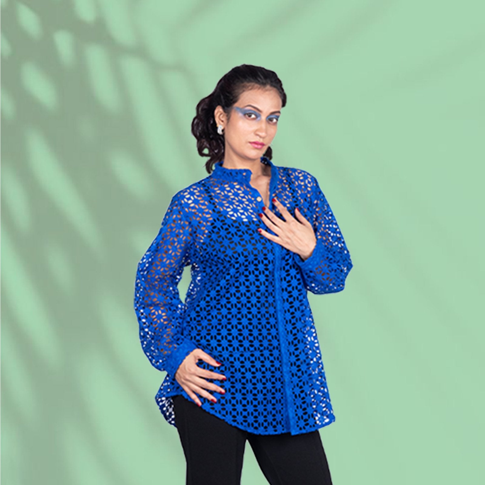 Royal Blue Schiffli Cotton Shirt