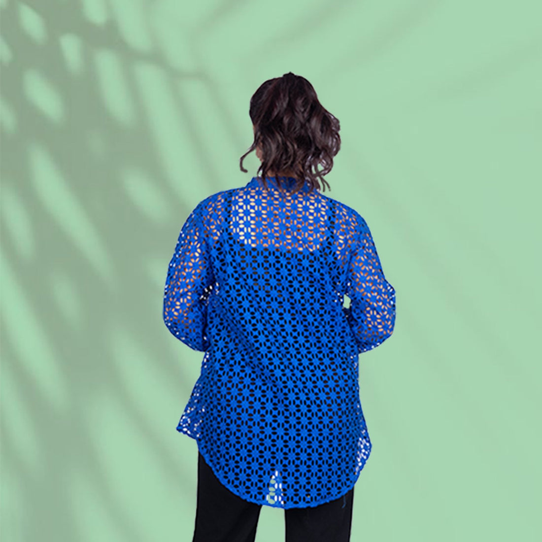 Royal Blue Schiffli Cotton Shirt