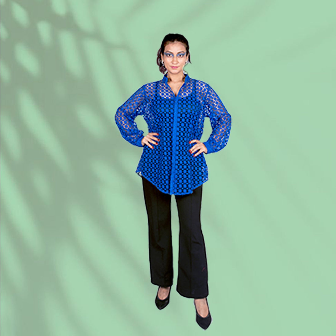 Royal Blue Schiffli Cotton Shirt