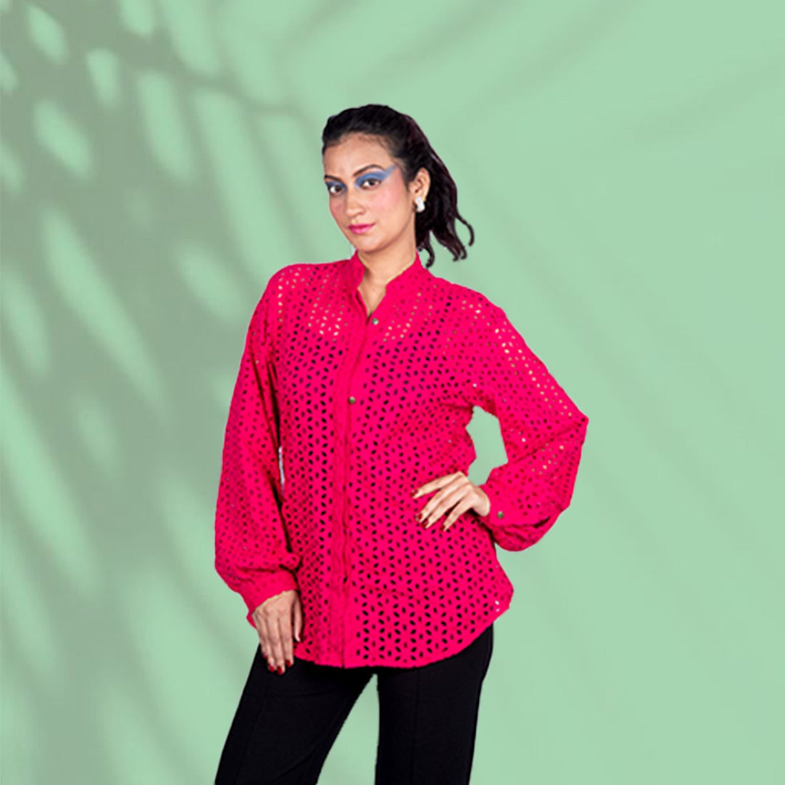 Rose Charm Pink Schiffli Cotton Shirt