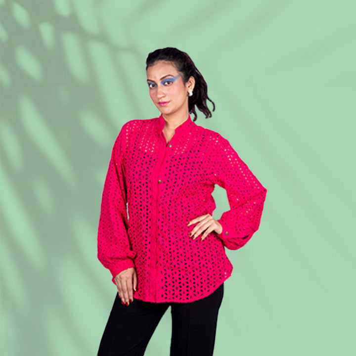 Rose Charm Pink Schiffli Cotton Shirt