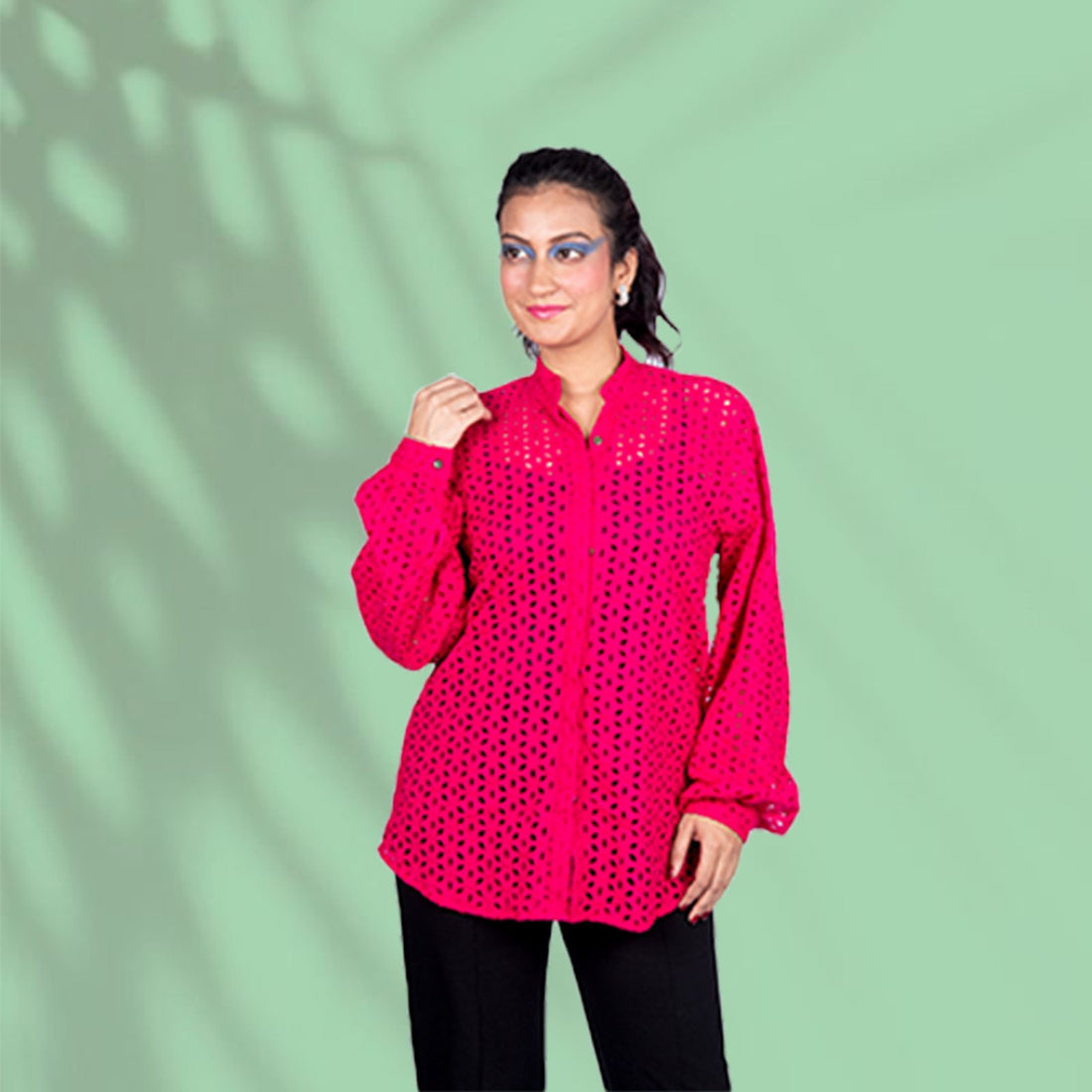 Rose Charm Pink Schiffli Cotton Shirt