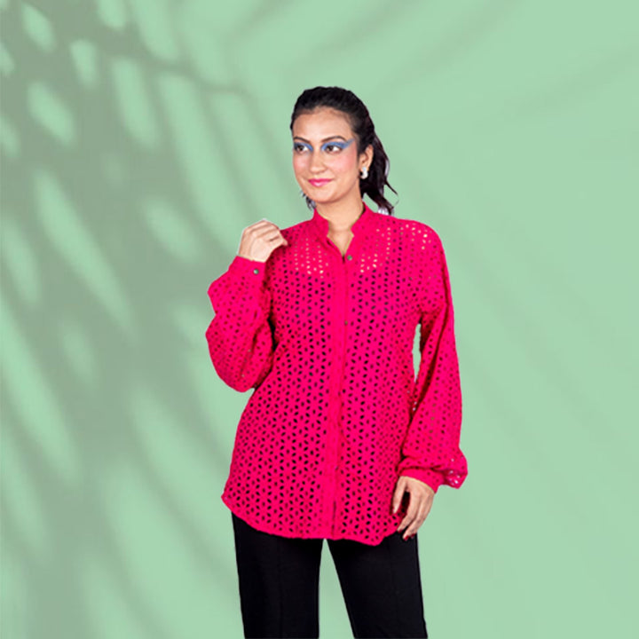 Rose Charm Pink Schiffli Cotton Shirt