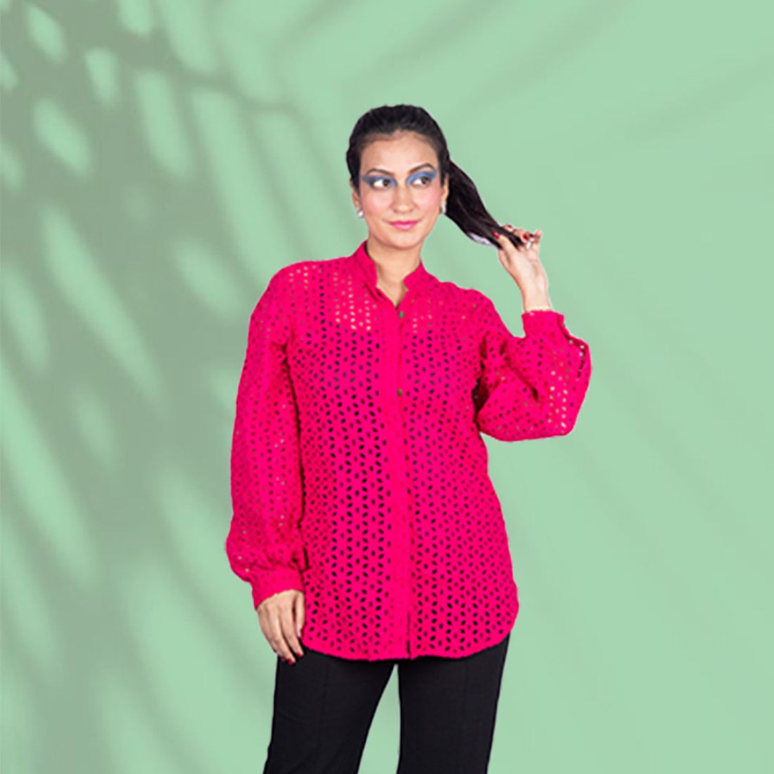 Rose Charm Pink Schiffli Cotton Shirt