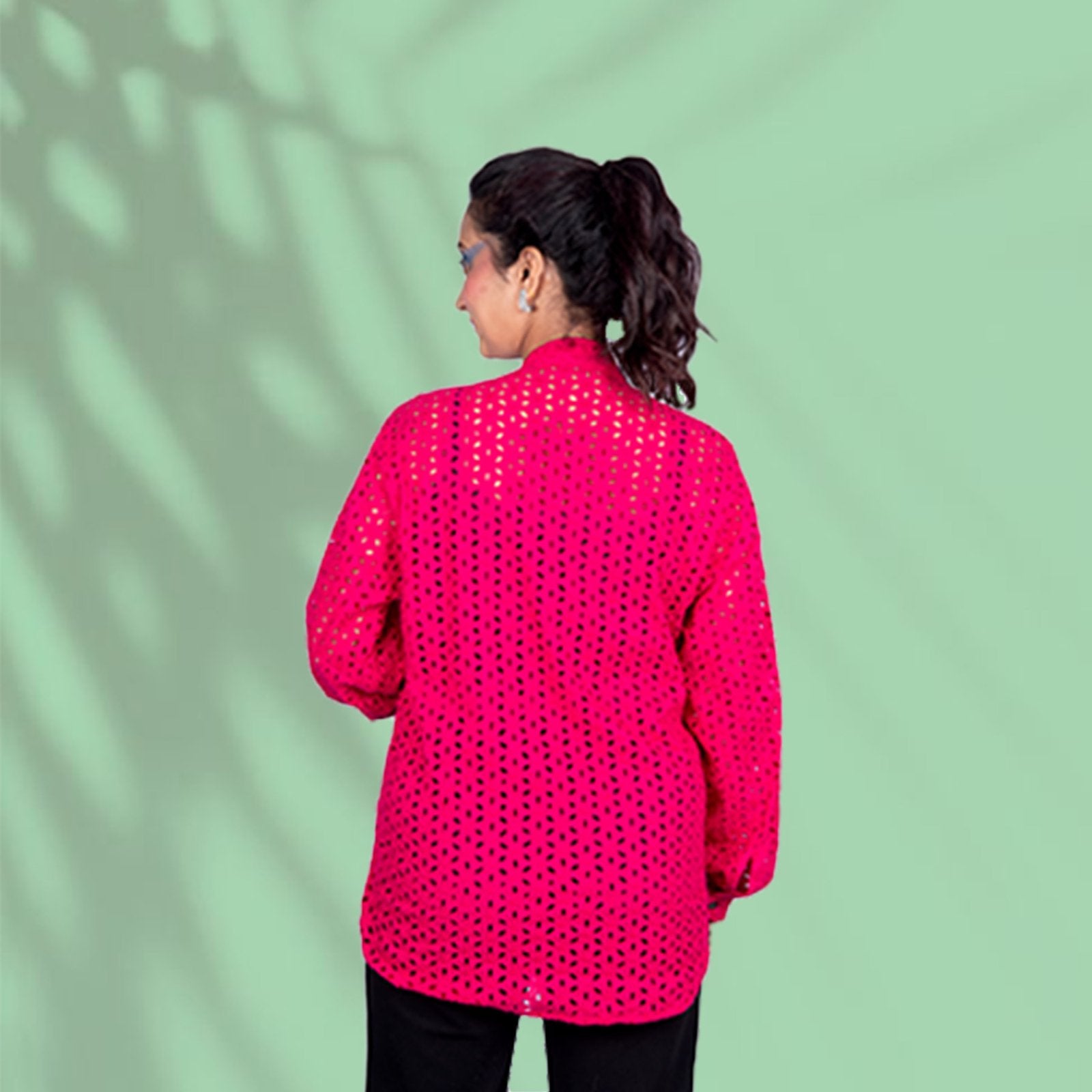 Rose Charm Pink Schiffli Cotton Shirt